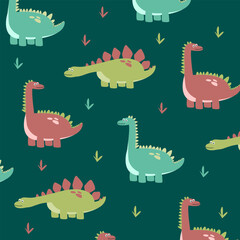 dinosaur brontosaurus and stegosaurus seamless pattern vector design for kids apparel fullprint fabric