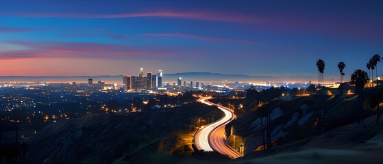 Breathtaking night view of los angeles skyline urban landscape city lights scenic environment panoramic perspective for travel enthusiasts