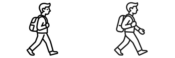 Obraz premium Character walking in a casual style with a backpack in a minimalist design during daytime