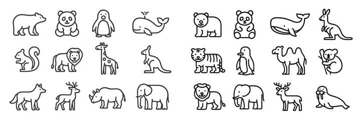 Cute and simple animal illustrations showcasing various species in playful designs for educational purposes