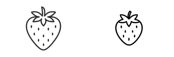 Simple line drawings of strawberries showcasing different sizes and shapes in a minimalist style