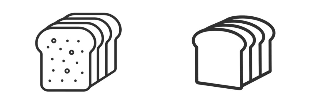 Different styles of sliced bread presented in a minimalist design suitable for culinary illustrations