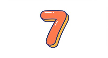 Orange Number Seven Cartoon Style on White Background