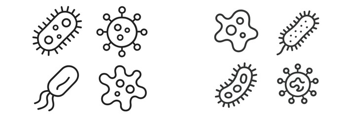 Microorganisms illustrated with simple designs showcasing various shapes and forms common in biology studies