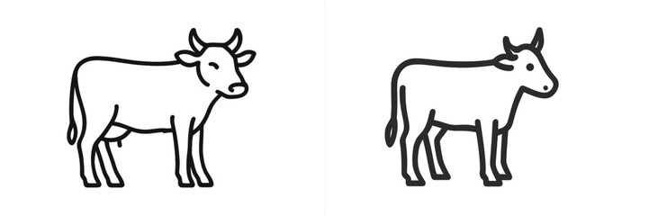 Obraz premium Two simple line drawings of cows in a minimalist style on a plain background