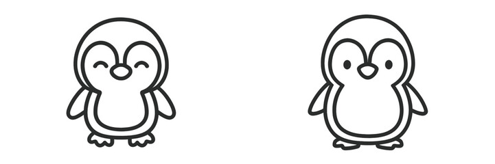 Cute cartoon penguins in playful poses, showcasing cheerfulness and innocence in a simple design