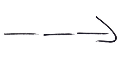 Arrow sign drawn with black marker on transparent background