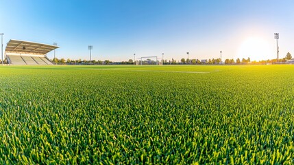 Sunny Day at Soccer Field  Green Grass  Stadium  Goal