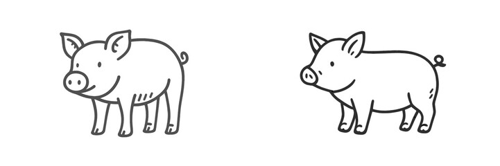 Fototapeta premium Two simple sketches of pigs showcasing distinct characteristics in posture and expression