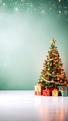 Christmas tree with gifts on a mint green background