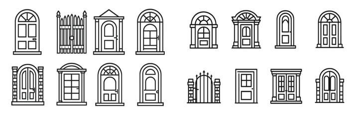 Fototapeta premium Diverse designs of doors and gates displayed in a minimalistic style for architectural inspiration and creative projects