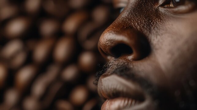Close up profile of a person s nose and mouth with blurred background