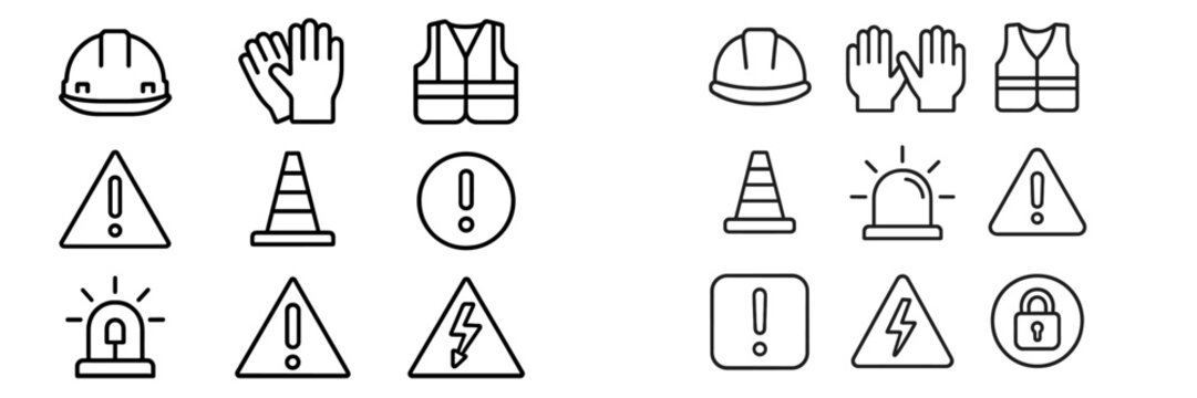 Construction safety icons for worksite awareness and hazard identification in various formats