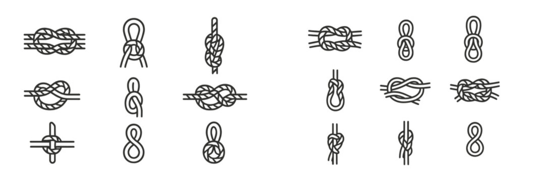 Various knot designs arranged in a grid showing different techniques and styles for practical use and artistry
