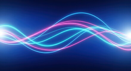Fototapeta premium Abstract glowing light waves on dark blue background, futuristic neon energy lines, vibrant digital motion trails for technology and data concepts