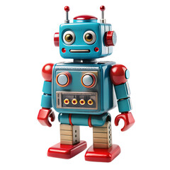 Fototapeta premium Cute toy robot isolated on transparent background