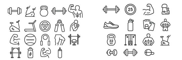 Fitness and workout icons collection for gym enthusiasts and trainers