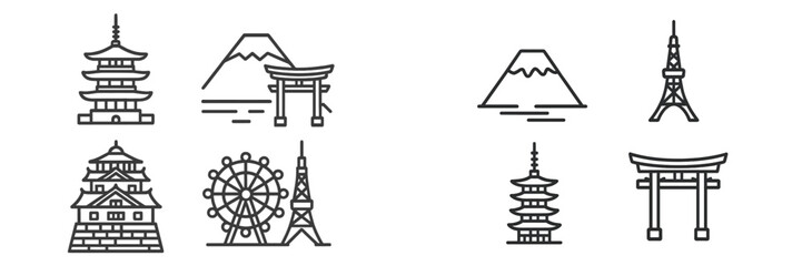 Fototapeta premium Japanese landmarks illustration with cultural elements