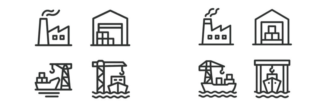 Vector illustration of industrial warehouse and shipping icons
