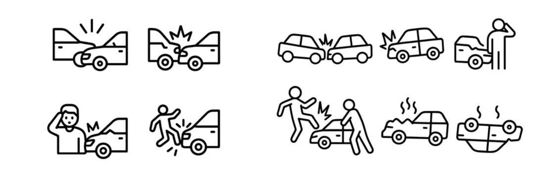 Vector illustration of car accidents in various scenarios