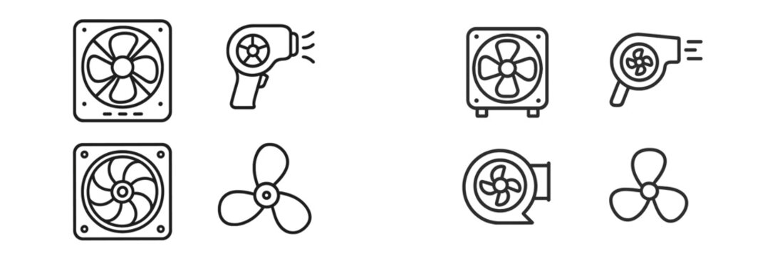 Vector illustration of various fan and blower designs for cooling