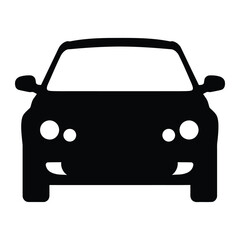 A front view of a black car silhouette with headlights and side mirrors on a white background vector