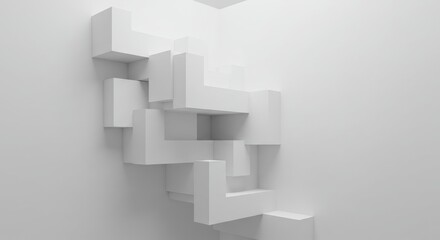 Fototapeta premium Abstract White Geometric Wall Art with 3d Blocks in Modern Interior