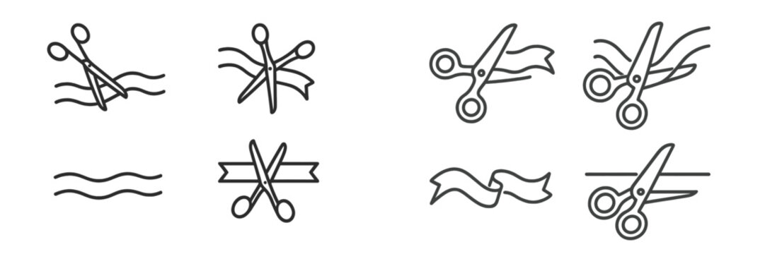 Scissors and ribbon cutting illustrations for celebration themes