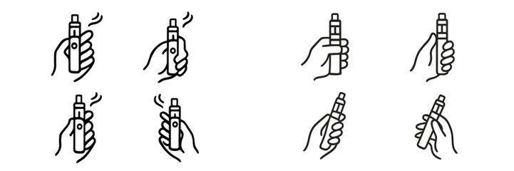 Different hand positions for vaping devices in vector illustration