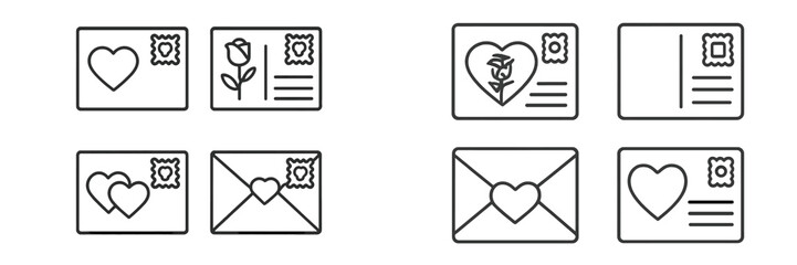 Obraz premium Collection of vector illustrations of romantic postcards and envelopes