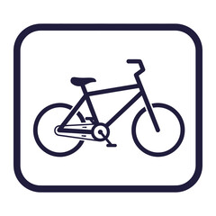 A simple black and white bicycle icon inside a rounded square frame with a white background color vector