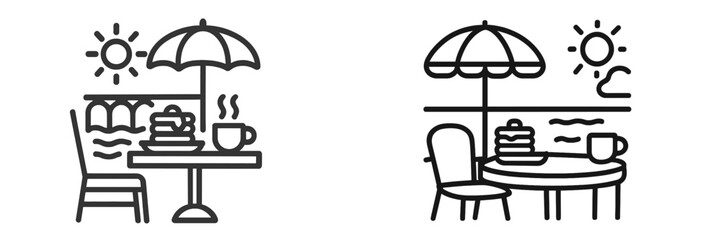 Outdoor cafe setting with sun umbrellas and coffee cups