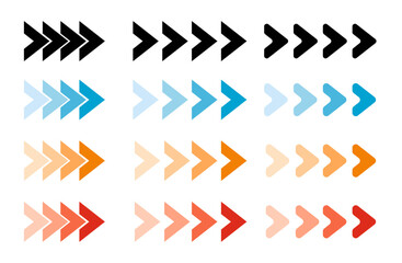 Arrow icons group. Chevron symbols. Vector isolated on white background