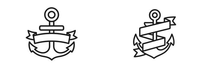 Decorative vector anchor illustrations with blank ribbon banners