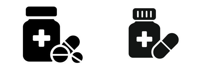 Obraz premium Medicine bottle and capsules in vector illustration format