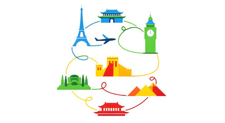 Minimalist One-Line Illustration of World Landmarks in Globe Shape for World Tourism Day