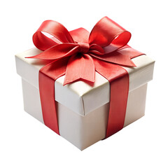 Obraz premium White gift box with red ribbon and bow isolated on transparent background