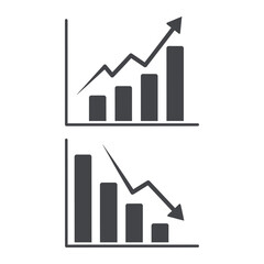 Two graphs showing upward and downward trends with arrow indicators on a white background vector