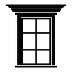 Illustration of a window with six panes and a decorative frame in a black and white image vector