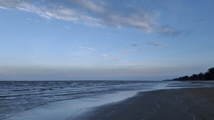 Calm ocean waves at sunset serene beach nature photography tranquil environment wide-angle view coastal beauty