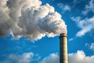 Industrial Pollution: Smoke Stack Emissions Against Blue Sky