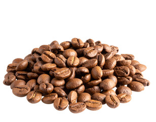 Naklejka premium Roasted brown coffee beans isolated on a white background, ready to be brewed into a rich, aromatic beverage