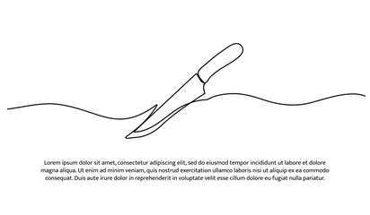 One line of knife. Abstract minimal continuous line.