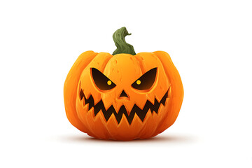 A spooky carved pumpkin with a menacing face, set against a plain white background, ideal for Halloween themes
