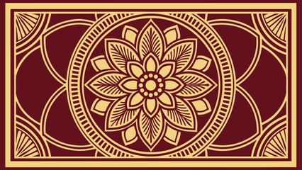 Ornamental vector background with traditional South Asian floral motifs, maroon and gold color scheme, seamless border style, perfect for business card, elegant and ethnic theme.