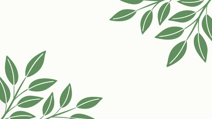 Leaf-themed vector background with soft green tones, minimalist flat design, eco style, white background with green leaves on edges, clean and modern, perfect for nature-based business card design