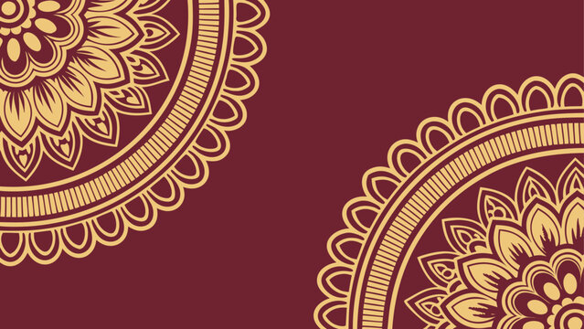 Ornamental vector background with traditional South Asian floral motifs, maroon and gold color scheme, seamless border style, perfect for business card, elegant and ethnic theme.