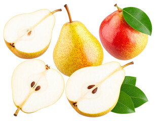 Juicy yellow and green pear isolated on a white background with an apple