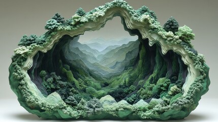 Intricate Layered Paper Art Depicting Serene Mountain Landscape