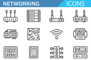 Minimalistic Networking Icons for IT, Communication, and Data Systems